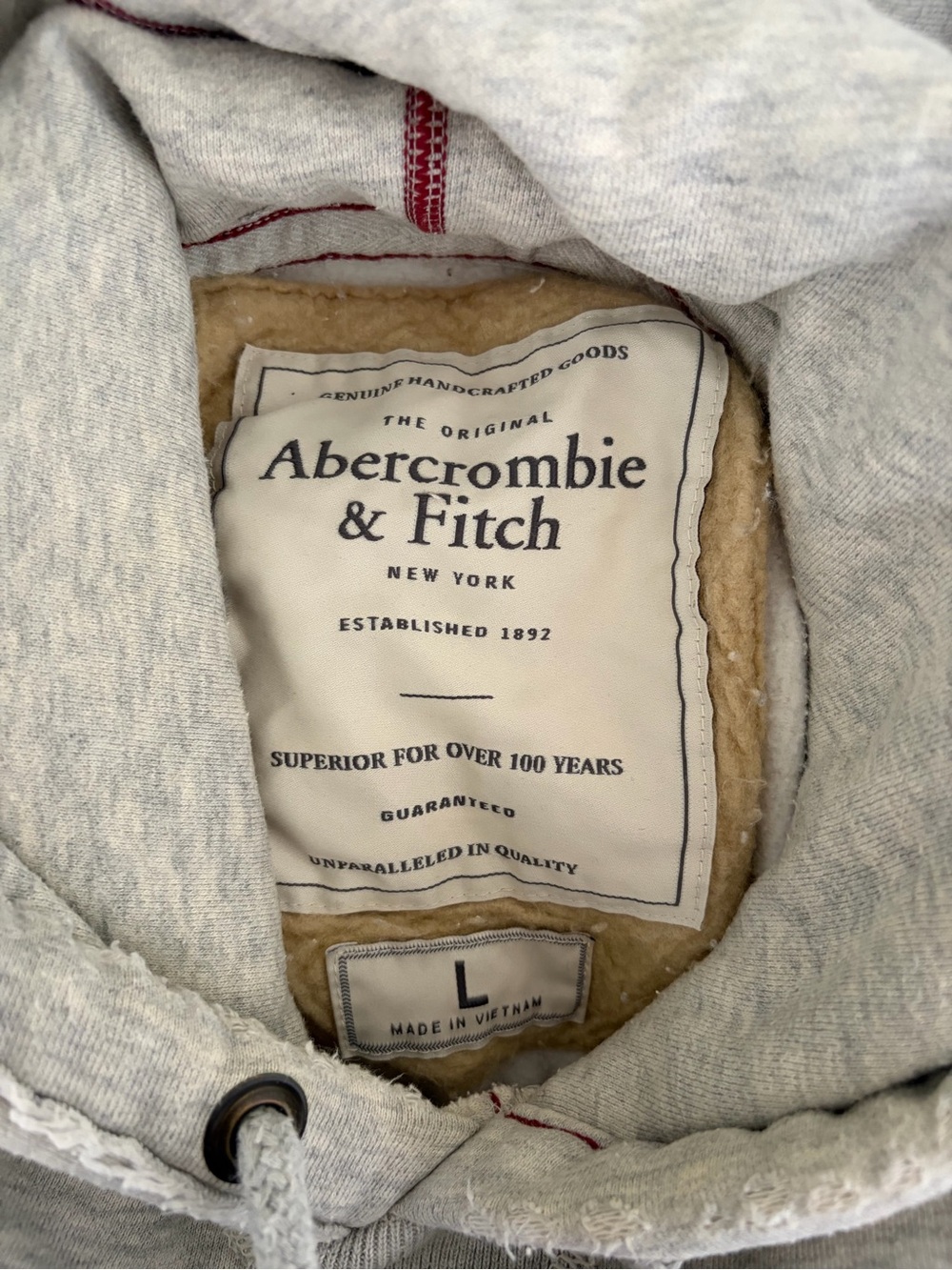 Vintage Abercrombie & Fitch Light Gray Crewneck Hoodie with Maroon Logo - Picture 3 of 3